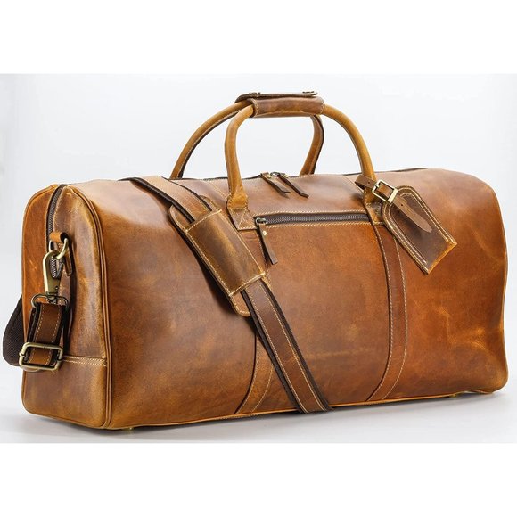 Leather Duffel Bag & Toiletry Bag Combo Travel Bag Sports Overnight Weekender - Picture 2 of 7